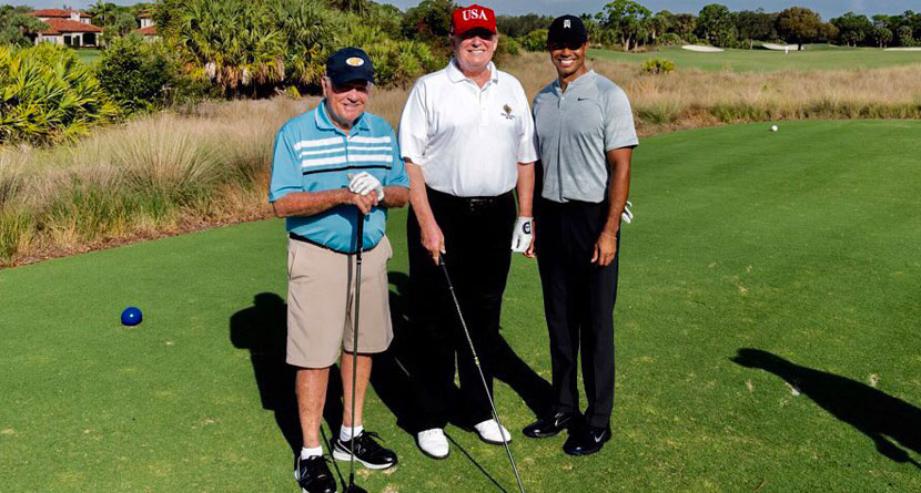 Tiger, Nicklaus Tee It Up With President Trump